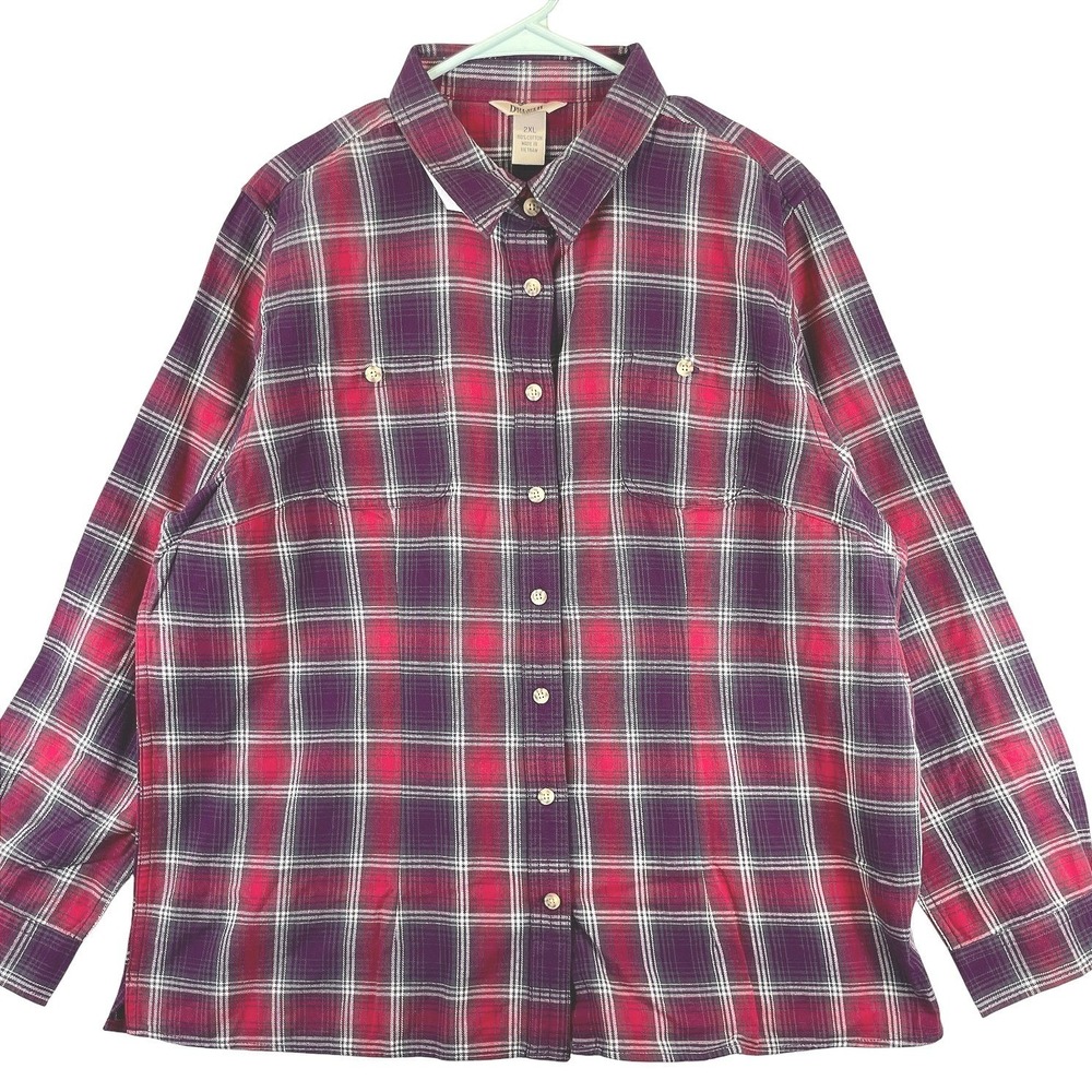 Duluth Trading Co Free Swingin Flannel Shirt Womens 2XL Red Plaid Button Down